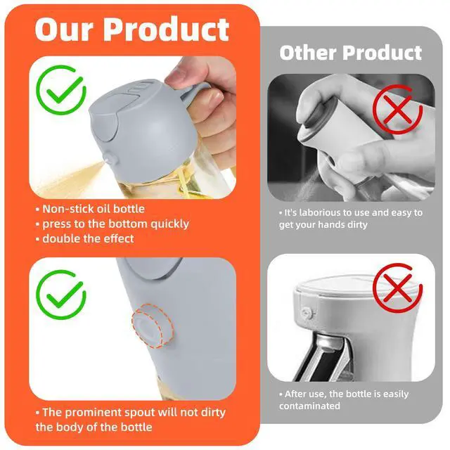Alt view image 7 of 7 - 16oz/470ml Glass Olive Oil Sprayer for Cooking 2 in 1 Olive Oil Dispenser Bottle for Kitchen Gadgets and Air Fryer Accessories, Salad, BBQ - Ash