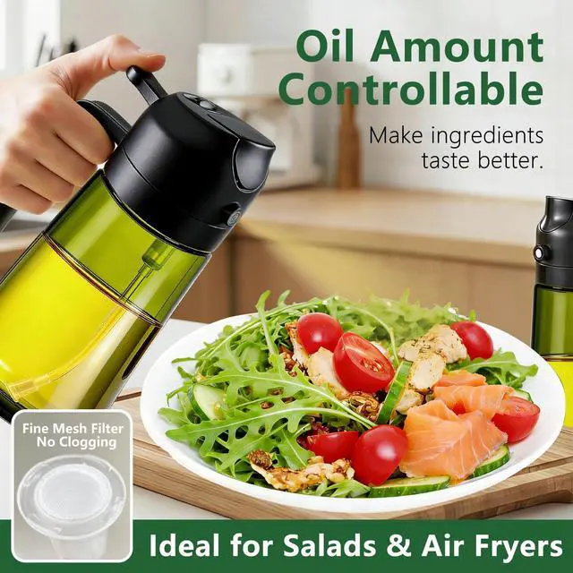 Alt view image 2 of 7 - Olive Oil Sprayer & Dispenser Bottle for Cooking, Air Fryer, BBQ, and Salad 2-in-1 Oil Mister Kitchen Accessory (Black)