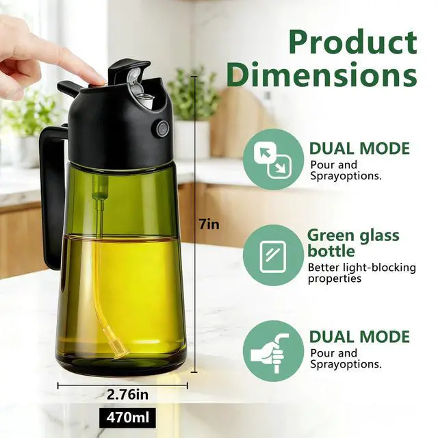 Alt view image 5 of 7 - Olive Oil Sprayer & Dispenser Bottle for Cooking, Air Fryer, BBQ, and Salad 2-in-1 Oil Mister Kitchen Accessory (Black)