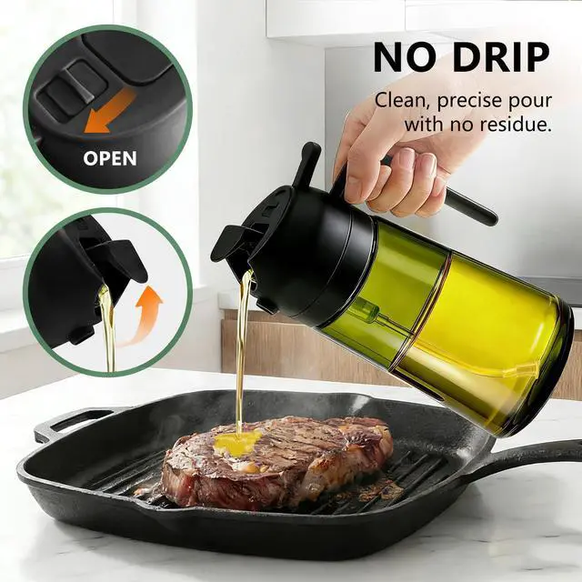 Alt view image 3 of 7 - Olive Oil Sprayer & Dispenser Bottle for Cooking, Air Fryer, BBQ, and Salad 2-in-1 Oil Mister Kitchen Accessory (Black)