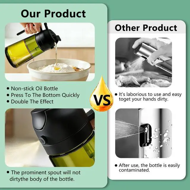 Alt view image 6 of 7 - Olive Oil Sprayer & Dispenser Bottle for Cooking, Air Fryer, BBQ, and Salad 2-in-1 Oil Mister Kitchen Accessory (Black)