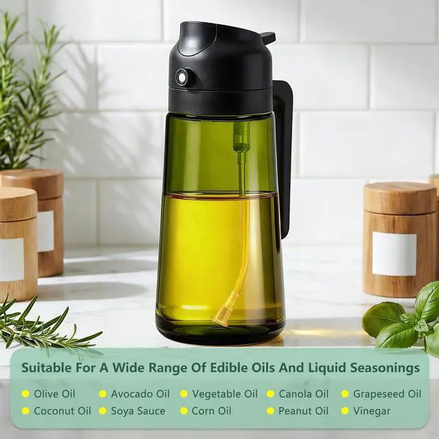 Alt view image 7 of 7 - Olive Oil Sprayer & Dispenser Bottle for Cooking, Air Fryer, BBQ, and Salad 2-in-1 Oil Mister Kitchen Accessory (Black)