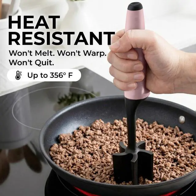 Alt view image 4 of 7 - Ground Beef Chopper Tool 5-Blade Nylon Meat Chopper for Ground Beef, Non-Toxic Food Safe Meat Masher & Breaker, Heat Resistant to 180°C, Dishwasher Safe Light Pink