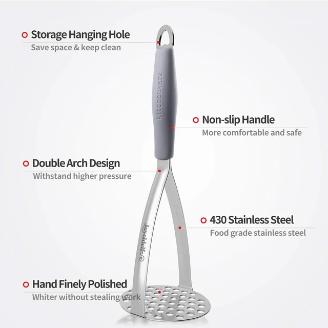 Alt view image 4 of 7 - Heavy Duty Stainless Steel Potato Masher, Professional Integrated Masher Kitchen Tool & Food Masher/Potato Smasher with Silicone Handle, Perfect for Bean, Vegetable, Fruits, Avocado, Meat