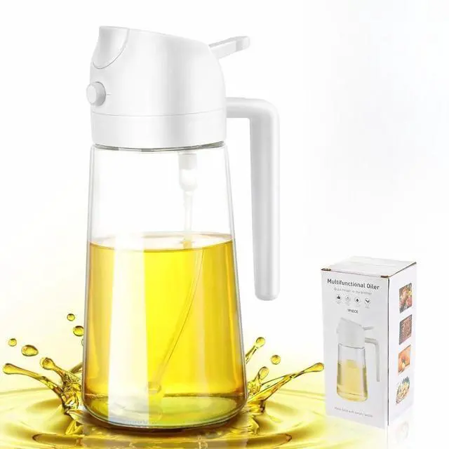Main image of 2-in-1 Oil Sprayer and Oiler Bottle, Glass with Food Grade Silicone, for Cooking, Salad, and BBQ - By KitchenLife Co (White)