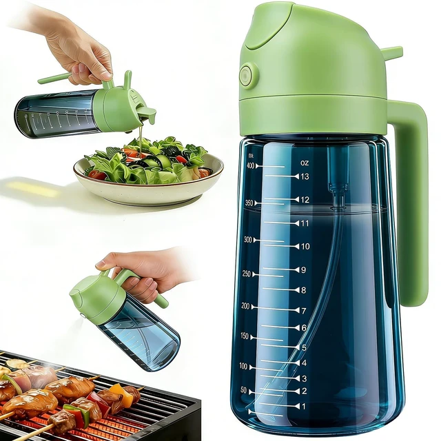 Main image of Glass Olive Oil Sprayer for Cooking (16oz/470ml), 2 in 1 Olive Oil Dispenser Bottle for Kitchen Gadgets and Air Fryer Accessories, Salad, BBQ - 1-Pack, Blue Green