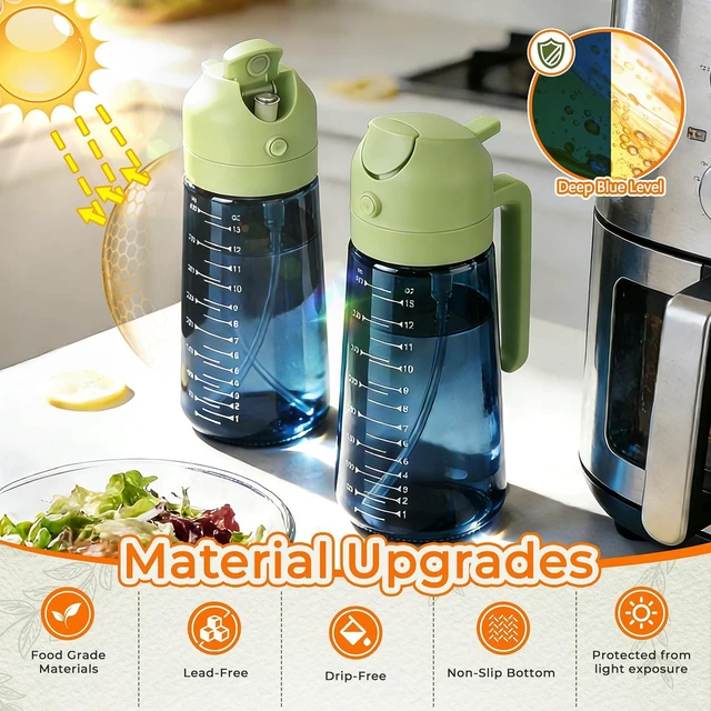 Alt view image 2 of 7 - Glass Olive Oil Sprayer for Cooking (16oz/470ml), 2 in 1 Olive Oil Dispenser Bottle for Kitchen Gadgets and Air Fryer Accessories, Salad, BBQ - 1-Pack, Blue Green