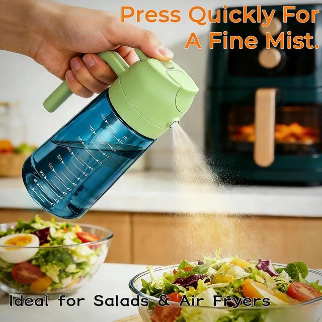 Alt view image 3 of 7 - Glass Olive Oil Sprayer for Cooking (16oz/470ml), 2 in 1 Olive Oil Dispenser Bottle for Kitchen Gadgets and Air Fryer Accessories, Salad, BBQ - 1-Pack, Blue Green