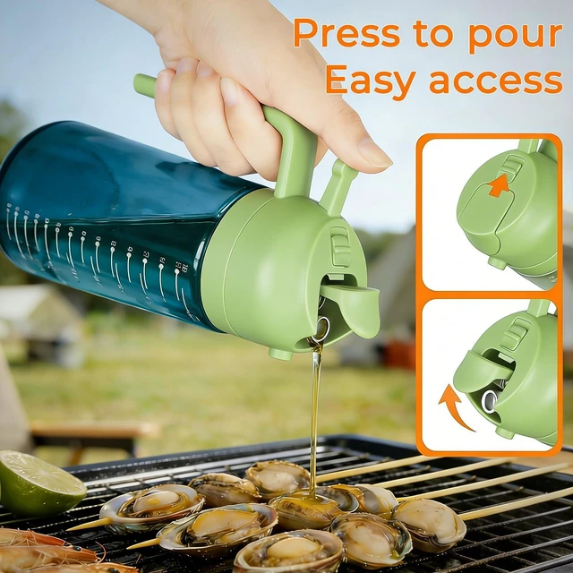 Alt view image 5 of 7 - Glass Olive Oil Sprayer for Cooking (16oz/470ml), 2 in 1 Olive Oil Dispenser Bottle for Kitchen Gadgets and Air Fryer Accessories, Salad, BBQ - 1-Pack, Blue Green