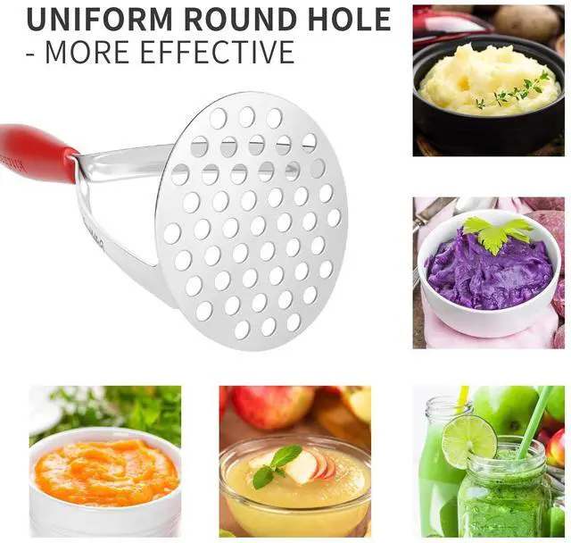 Alt view image 6 of 7 - Heavy Duty Stainless Steel Potato Masher, Professional Integrated Masher Kitchen Tool & Food Masher/Potato Smasher with Silicone Handle, Perfect for Bean, Vegetable, Fruits, Avocado, Meat