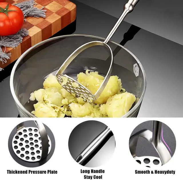 Alt view image 2 of 7 - Potato Masher,Stainless Steel Mashed Potatoes Masher with Long Handle for Beans,Avocado,Fruit,Vegetables.One Piece Construction Heavy Duty Masher Kitchen Tool