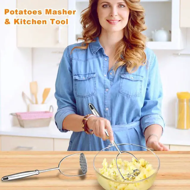 Alt view image 3 of 7 - Potato Masher,Stainless Steel Mashed Potatoes Masher with Long Handle for Beans,Avocado,Fruit,Vegetables.One Piece Construction Heavy Duty Masher Kitchen Tool