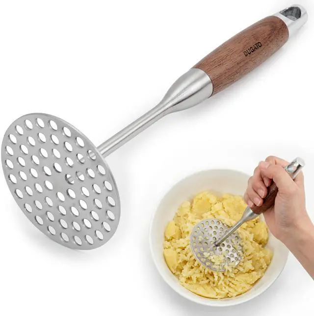 Main image of Potato Masher, Stainless Steel Masher Tool with Wood Handle