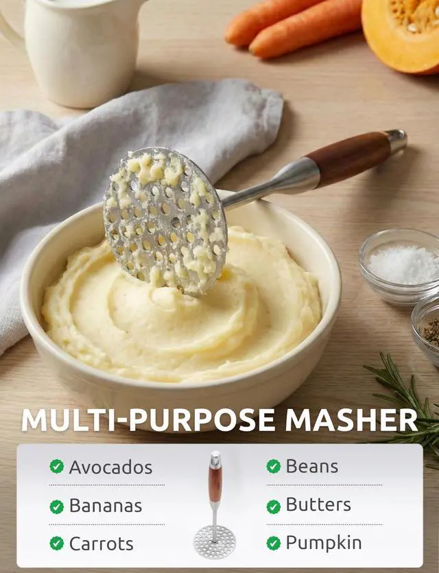 Alt view image 7 of 7 - Potato Masher, Stainless Steel Masher Tool with Wood Handle