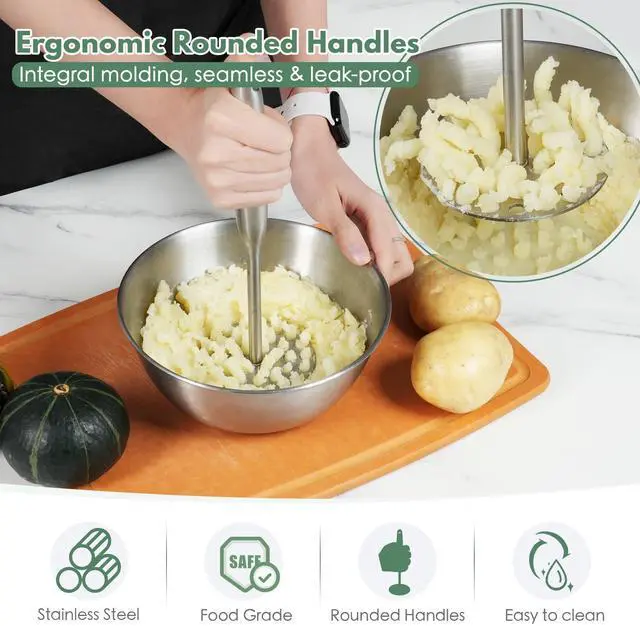 Alt view image 2 of 7 - Stainless Steel Potato Masher - Heavy Duty Mashed Potato Maker