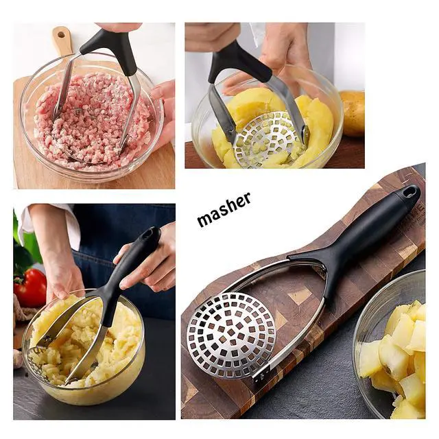 Alt view image 2 of 6 - Clever Monster Stainless Steel Potato Masher - Heavy Duty with Garlic Press, Cooking and Kitchen Gadget - Convenient for Making Mashed Potatoes, Vegetables and Fruits