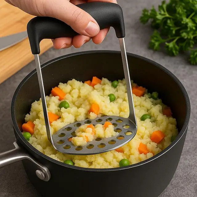 Alt view image 2 of 5 - Potato Masher Stainless Steel Heavy Duty Kitchen Tool for Mashed Potatoes, Vegetables & Fruit Professional Metal Masher with Ergonomic Handle