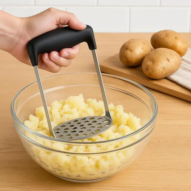 Alt view image 3 of 5 - Potato Masher Stainless Steel Heavy Duty Kitchen Tool for Mashed Potatoes, Vegetables & Fruit Professional Metal Masher with Ergonomic Handle