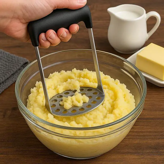 Alt view image 5 of 5 - Potato Masher Stainless Steel Heavy Duty Kitchen Tool for Mashed Potatoes, Vegetables & Fruit Professional Metal Masher with Ergonomic Handle