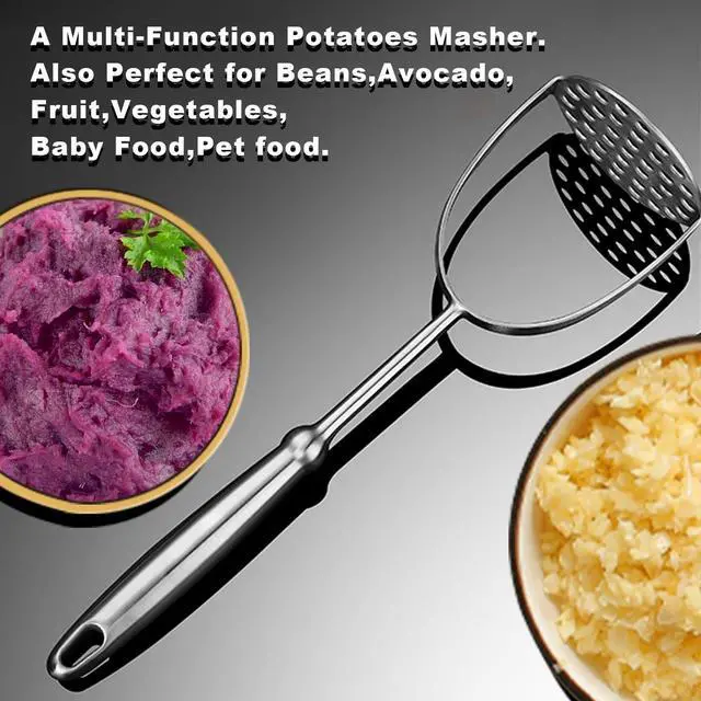 Alt view image 6 of 7 - Potato Masher,Stainless Steel Mashed Potatoes Masher with Long Handle for Beans,Avocado,Fruit,Vegetables.One Piece Construction Heavy Duty Masher Kitchen Tool