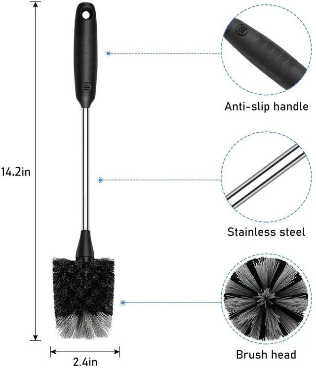 Alt view image 2 of 7 - Bottle Brush of 3 Pack, 14-in Long Stainless Steel Handle Water Bottle Cleaner Brush Non-Slip Grip Bottle Brushes for Cleaning Water Bottles Sport Bottles Coffee Mugs Glasswares Cups, Black