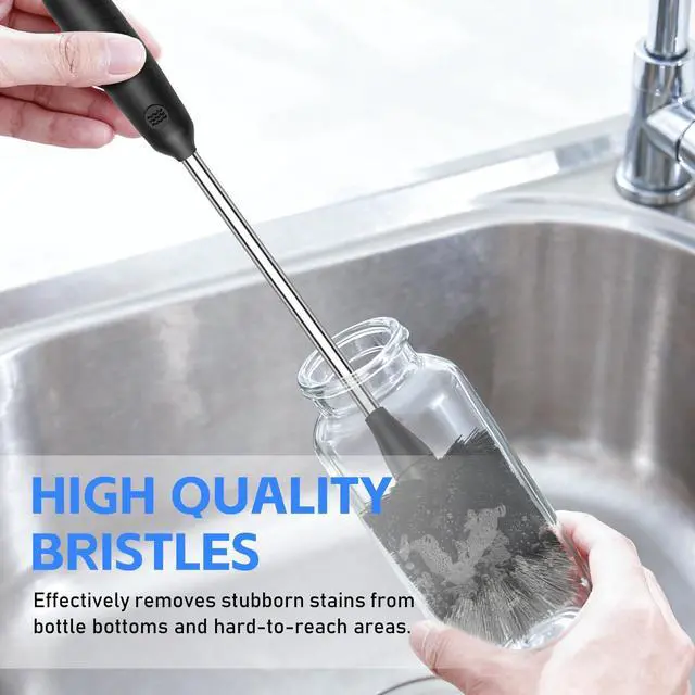 Alt view image 3 of 7 - Bottle Brush of 3 Pack, 14-in Long Stainless Steel Handle Water Bottle Cleaner Brush Non-Slip Grip Bottle Brushes for Cleaning Water Bottles Sport Bottles Coffee Mugs Glasswares Cups, Black