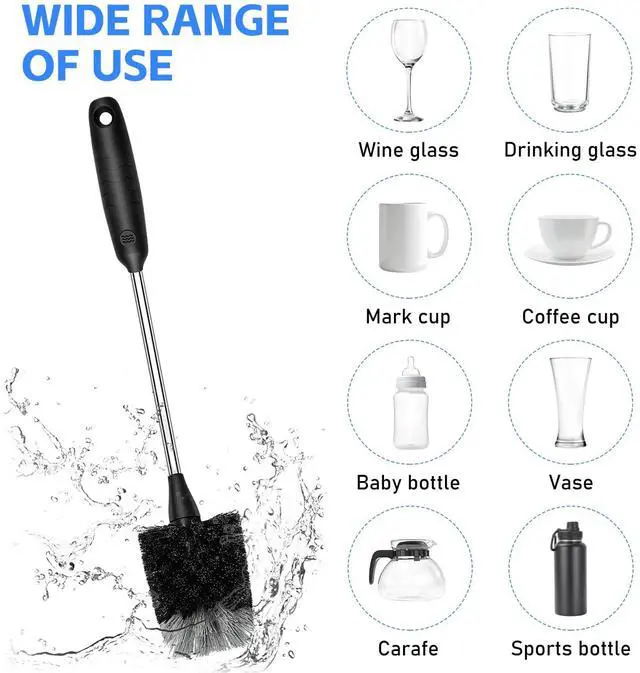 Alt view image 4 of 7 - Bottle Brush of 3 Pack, 14-in Long Stainless Steel Handle Water Bottle Cleaner Brush Non-Slip Grip Bottle Brushes for Cleaning Water Bottles Sport Bottles Coffee Mugs Glasswares Cups, Black