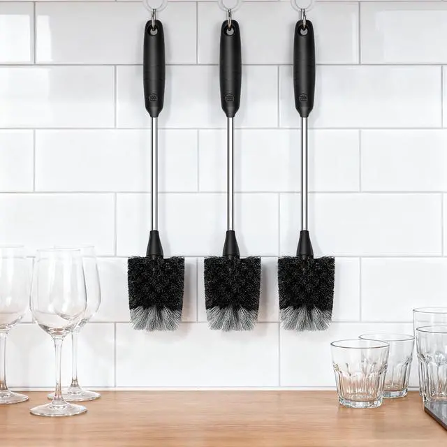 Alt view image 5 of 7 - Bottle Brush of 3 Pack, 14-in Long Stainless Steel Handle Water Bottle Cleaner Brush Non-Slip Grip Bottle Brushes for Cleaning Water Bottles Sport Bottles Coffee Mugs Glasswares Cups, Black