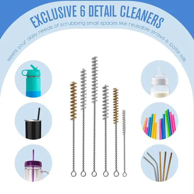 Alt view image 6 of 7 - Bottle Brushes Water Bottle Cleaner Brush Set, Hydroflask Cleaning Kit 9 Pk