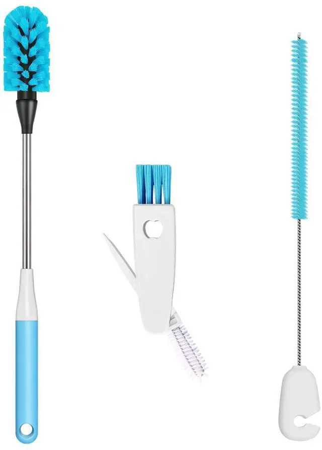 Main image of 3-in-1 Bottle Brush, 15 Inches Long Handle Kitchen Water Bottle Brush, Stainless Steel Bottle Cleaner Brush with Straw Brush & Lid Brushe for Cleaning Wine Glasses,Coffee Mugs,Tumblers,Wine Decanters