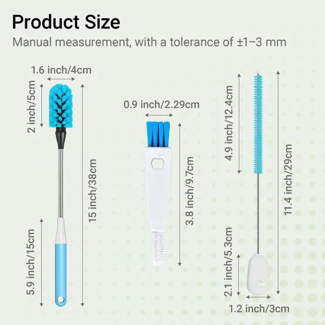 Alt view image 2 of 7 - 3-in-1 Bottle Brush, 15 Inches Long Handle Kitchen Water Bottle Brush, Stainless Steel Bottle Cleaner Brush with Straw Brush & Lid Brushe for Cleaning Wine Glasses,Coffee Mugs,Tumblers,Wine Decanters