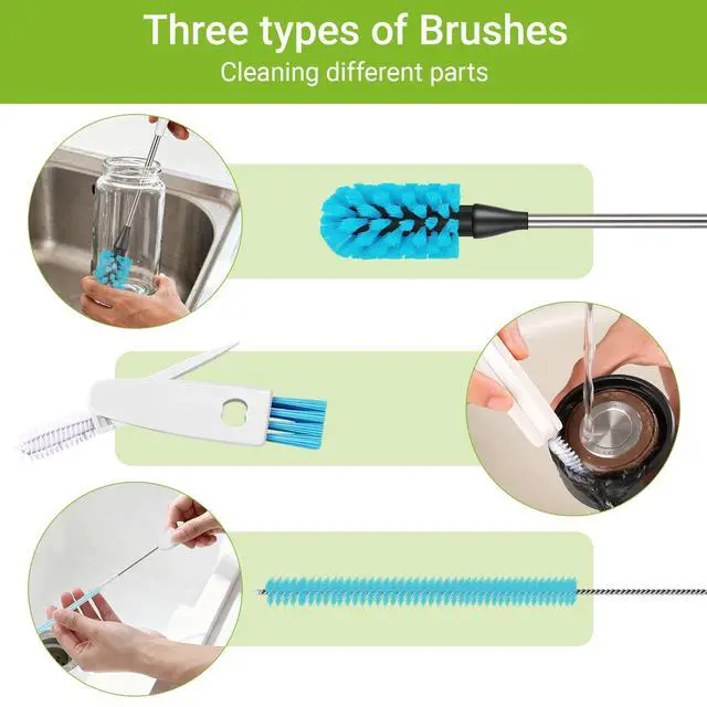 Alt view image 3 of 7 - 3-in-1 Bottle Brush, 15 Inches Long Handle Kitchen Water Bottle Brush, Stainless Steel Bottle Cleaner Brush with Straw Brush & Lid Brushe for Cleaning Wine Glasses,Coffee Mugs,Tumblers,Wine Decanters
