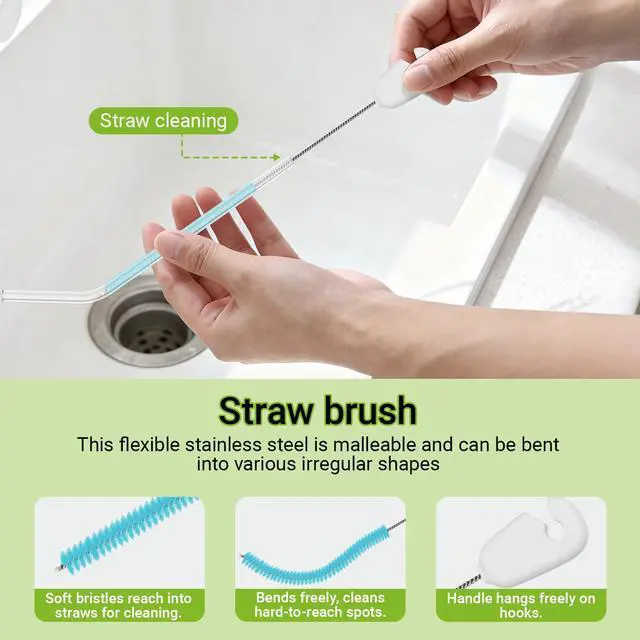Alt view image 5 of 7 - 3-in-1 Bottle Brush, 15 Inches Long Handle Kitchen Water Bottle Brush, Stainless Steel Bottle Cleaner Brush with Straw Brush & Lid Brushe for Cleaning Wine Glasses,Coffee Mugs,Tumblers,Wine Decanters