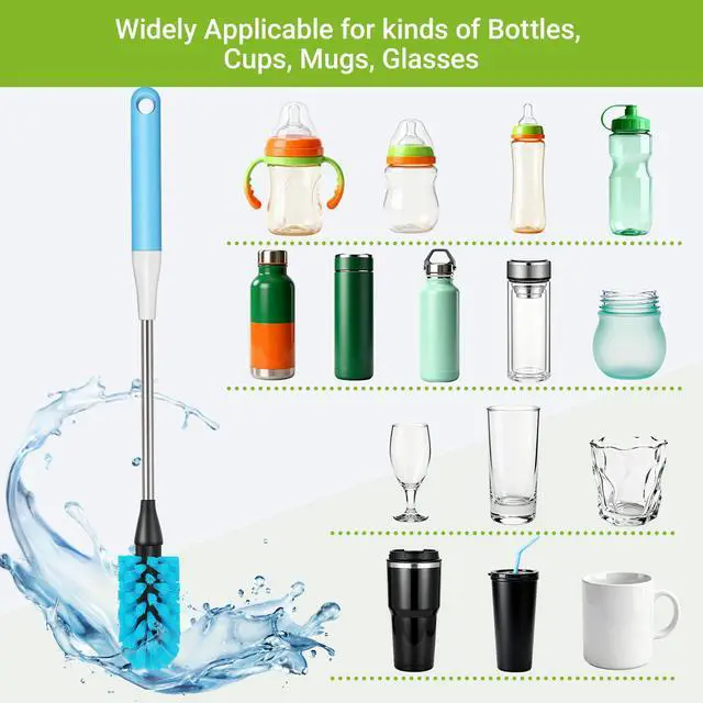 Alt view image 4 of 7 - 3-in-1 Bottle Brush, 15 Inches Long Handle Kitchen Water Bottle Brush, Stainless Steel Bottle Cleaner Brush with Straw Brush & Lid Brushe for Cleaning Wine Glasses,Coffee Mugs,Tumblers,Wine Decanters