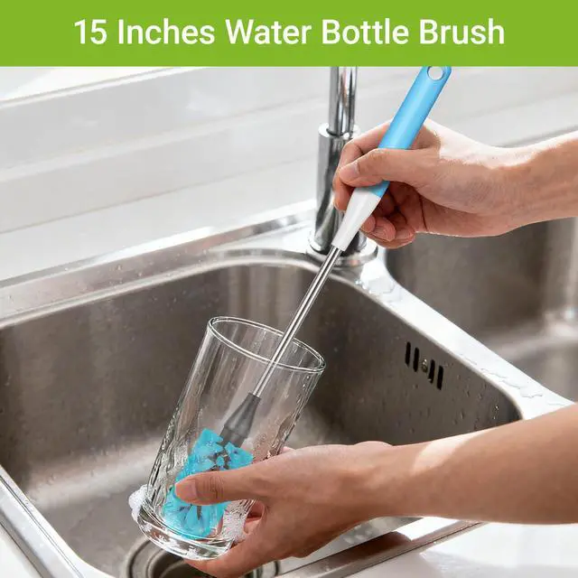 Alt view image 7 of 7 - 3-in-1 Bottle Brush, 15 Inches Long Handle Kitchen Water Bottle Brush, Stainless Steel Bottle Cleaner Brush with Straw Brush & Lid Brushe for Cleaning Wine Glasses,Coffee Mugs,Tumblers,Wine Decanters