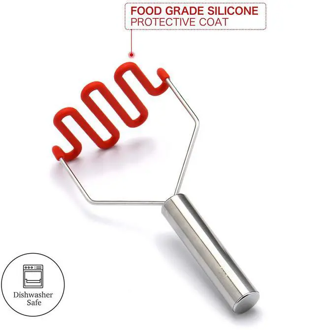Alt view image 3 of 6 - Potato Masher - Silicone Protect Body with Premuim Stainless Steel Non Scratch Cookware for Smooth Mashed Potato Vegetables and Fruits Color Red
