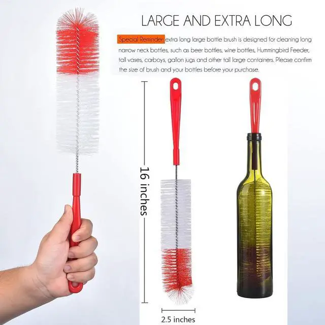 Alt view image 2 of 7 - 8-Pack Red Bottle Brush Cleaner Set - Long Cleaning Brush for Narrow Neck Wine/Beer Bottles, Thermos, Hummingbird Feeder, Spout, Lids and Straws