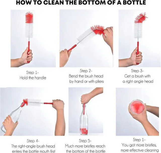 Alt view image 3 of 7 - 8-Pack Red Bottle Brush Cleaner Set - Long Cleaning Brush for Narrow Neck Wine/Beer Bottles, Thermos, Hummingbird Feeder, Spout, Lids and Straws