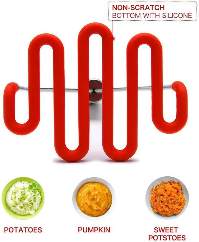 Alt view image 4 of 6 - Potato Masher - Silicone Protect Body with Premuim Stainless Steel Non Scratch Cookware for Smooth Mashed Potato Vegetables and Fruits Color Red