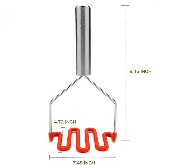 Alt view image 5 of 6 - Potato Masher - Silicone Protect Body with Premuim Stainless Steel Non Scratch Cookware for Smooth Mashed Potato Vegetables and Fruits Color Red
