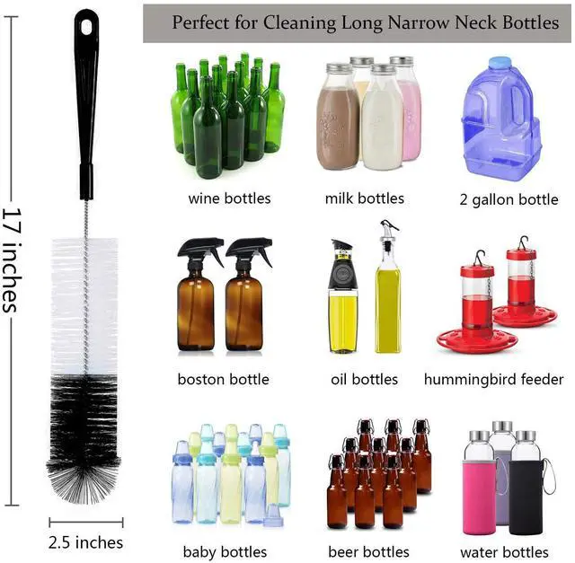 Alt view image 2 of 7 - 8-Pack Bottle Cleaning Brush Set - Long Handle Black Bottle Cleaner for Washing Narrow Wine/Beer Bottles/Thermos/Flask Tumbler/Sport Well/Kettle/Lid Brush, Straw Brush