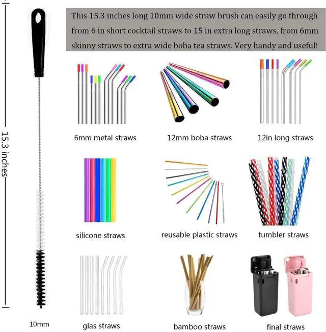 Alt view image 4 of 7 - 8-Pack Bottle Cleaning Brush Set - Long Handle Black Bottle Cleaner for Washing Narrow Wine/Beer Bottles/Thermos/Flask Tumbler/Sport Well/Kettle/Lid Brush, Straw Brush