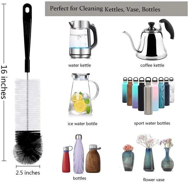 Alt view image 3 of 7 - 8-Pack Bottle Cleaning Brush Set - Long Handle Black Bottle Cleaner for Washing Narrow Wine/Beer Bottles/Thermos/Flask Tumbler/Sport Well/Kettle/Lid Brush, Straw Brush