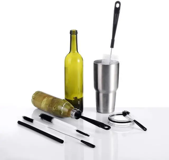 Alt view image 7 of 7 - 8-Pack Bottle Cleaning Brush Set - Long Handle Black Bottle Cleaner for Washing Narrow Wine/Beer Bottles/Thermos/Flask Tumbler/Sport Well/Kettle/Lid Brush, Straw Brush