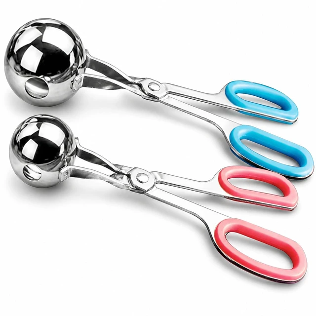 Main image of Meat Baller Tongs, 2-Pack Stainless Steel Meatball Maker with Detachable Anti-Slip Handles Non-Stick Food Scoop for Meatballs, Cake Pops, Cookie Dough, Ice Cream, and BBQ (1.38" & 1.78")