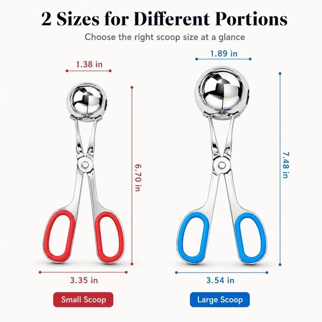Alt view image 4 of 6 - Meat Baller Tongs, 2-Pack Stainless Steel Meatball Maker with Detachable Anti-Slip Handles Non-Stick Food Scoop for Meatballs, Cake Pops, Cookie Dough, Ice Cream, and BBQ (1.38" & 1.78")