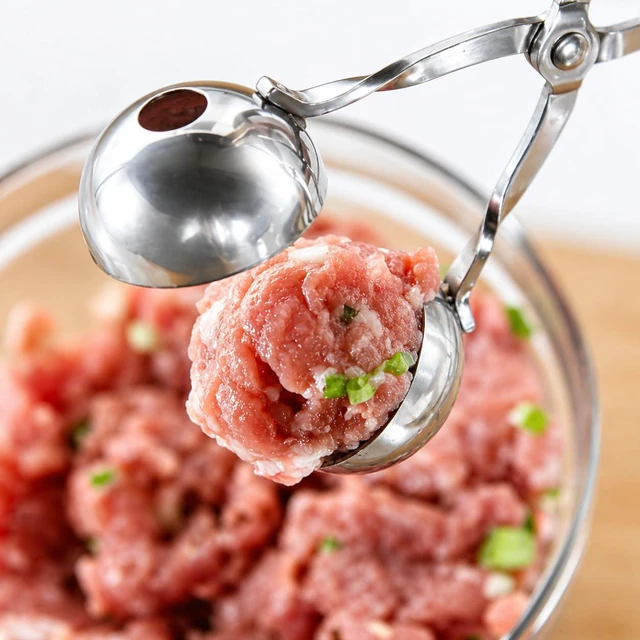 Alt view image 5 of 6 - Meat Baller Tongs, 2-Pack Stainless Steel Meatball Maker with Detachable Anti-Slip Handles Non-Stick Food Scoop for Meatballs, Cake Pops, Cookie Dough, Ice Cream, and BBQ (1.38" & 1.78")