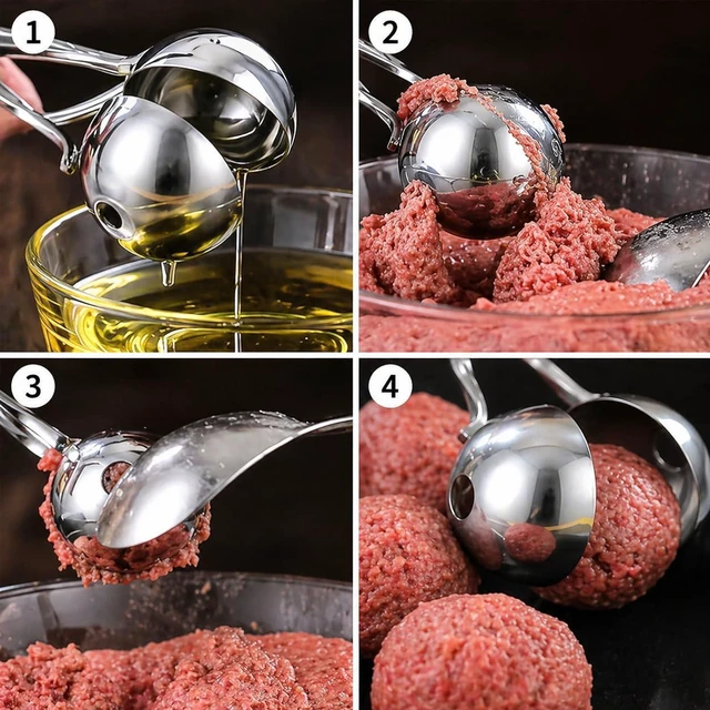 Alt view image 6 of 6 - Meat Baller Tongs, 2-Pack Stainless Steel Meatball Maker with Detachable Anti-Slip Handles Non-Stick Food Scoop for Meatballs, Cake Pops, Cookie Dough, Ice Cream, and BBQ (1.38" & 1.78")