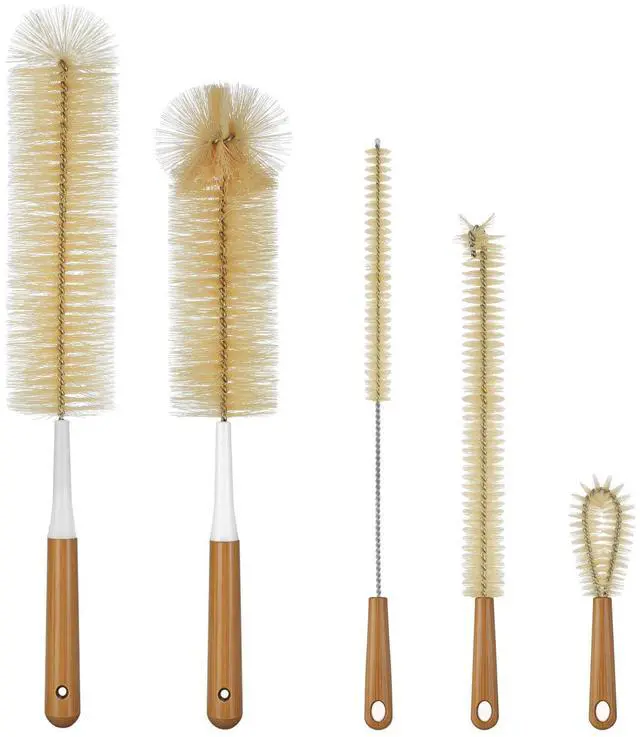 Main image of Extra Large Long Bottle Brush Set - 16" / 15" Long Bamboo Handle Bottle Cleaner for Narrow Neck Beer Wine Bottles, Decanter, Tumblers, Thermos, Jugs with Straw Brush, Kettle Spout/Lid Brush