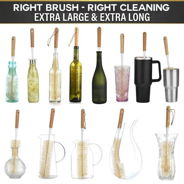 Alt view image 4 of 7 - Extra Large Long Bottle Brush Set - 16" / 15" Long Bamboo Handle Bottle Cleaner for Narrow Neck Beer Wine Bottles, Decanter, Tumblers, Thermos, Jugs with Straw Brush, Kettle Spout/Lid Brush
